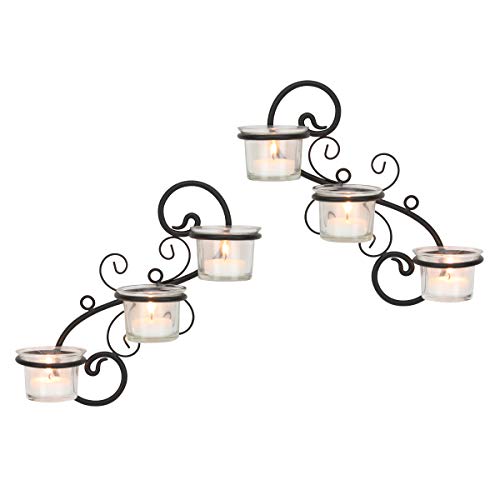 Product Cover Stonebriar Decorative Tea Light Candle Holder Wall Sconce Set, Contemporary Home Decor for Living Room, Hallway, or Bedroom, Black, Metal, Set of 2