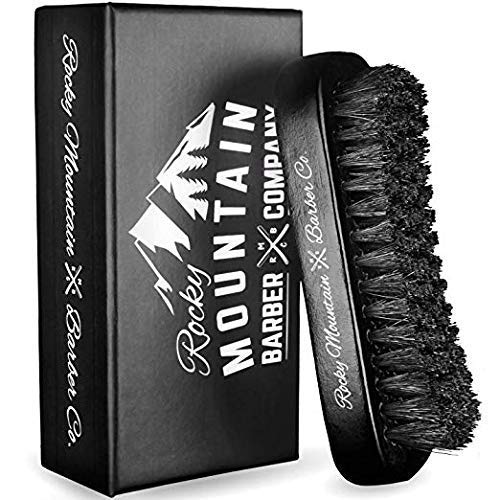 Product Cover Men's Hair Brush- 100% Pure Black Boar Hair Natural Bristle for Beard, Moustache - Firm Military Style with Handmade Wood Handle - No Snags, No Scratch, Gentle Bristle - Use with Beard Oil