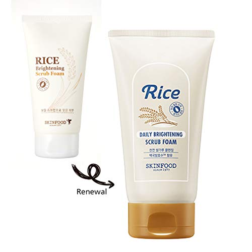 Product Cover SKIN FOOD Rice Daily Brightening Scrub Foam 5.07 oz. (150ml) - Hypoallergenic Micro Fine Rice Bran Facial Scrub Foaming Cleanser, Skin Exfoliating with a Dense Foam
