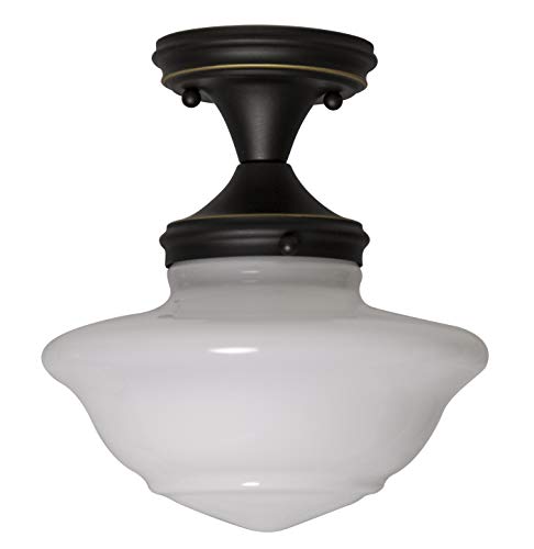 Product Cover Design House 577502 Schoolhouse Semi-Flush Ceiling Light, Opal Glass, Oil Rubbed Bronze