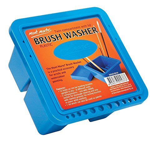 Product Cover Mont Marte Twin Compartment Plastic Brush Washer. Easy Paint Brush Cleaning and Drying. Suitable for Acrylic and Watercolor Painting.