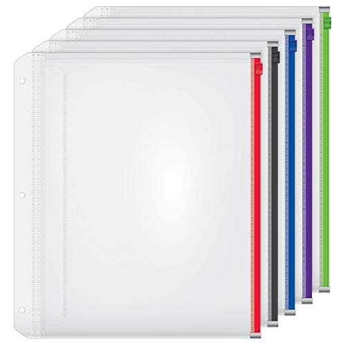 Product Cover Cardinal Poly Zippered Binder Pockets, 3-Hole Punched, Multicolor Zippers, Letter Size, 5 Pack (14650)