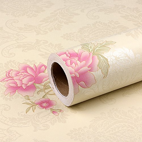 Product Cover SimpleLife4U Pink Peony Contact Paper Removable Vinyl Damask Shelf Drawer Liner 17.7 Inches By 9.8 Feet