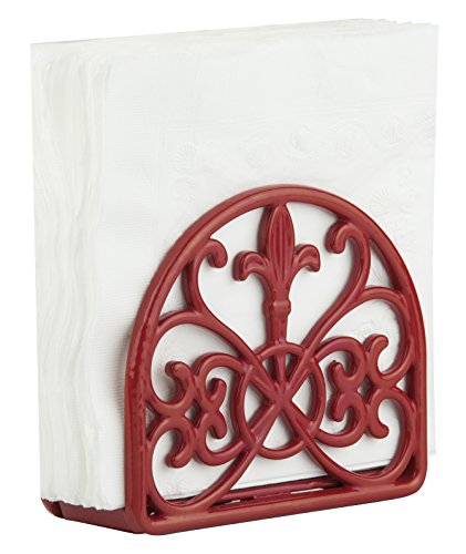 Product Cover Home Basics NH44393 Cast Iron Paper Napkin Holder/Freestanding Tissue Dispenser for Kitchen Countertops, Dining, Picnic Table, Indoor & Outdoor Use, Red