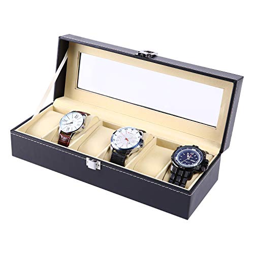 Product Cover Watch Organizer, Ohuhu 6 Slot Watch Box PU Leather Watch Storage Case, Birthday Gifts Christmas Presents for Men and Women