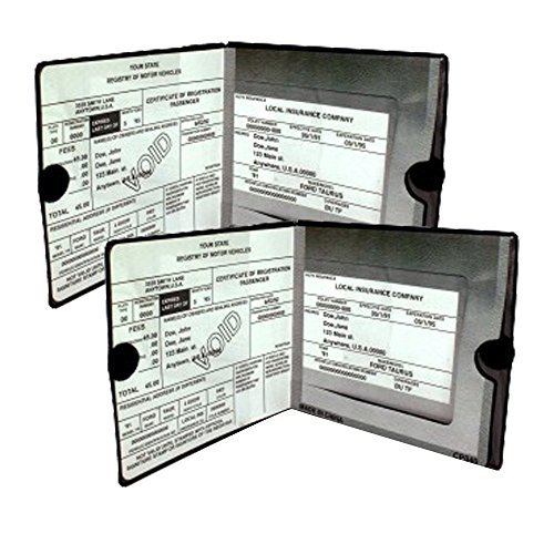 Product Cover ESSENTIAL Car Auto Insurance Registration BLACK Document Wallet Holders 2 Pack - [BUNDLE, 2pcs] - Automobile, Motorcycle, Truck, Trailer Vinyl ID Holder & Visor Storage - Strong Closure On Each - Necessary in Every Vehicle - 2 Pack Set