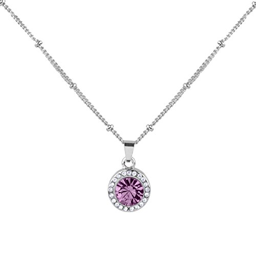 Product Cover Lux Accessories Light Amethyst June Birthstone Pendant Disc Pave Charm Pendant Necklace Birthday Stone