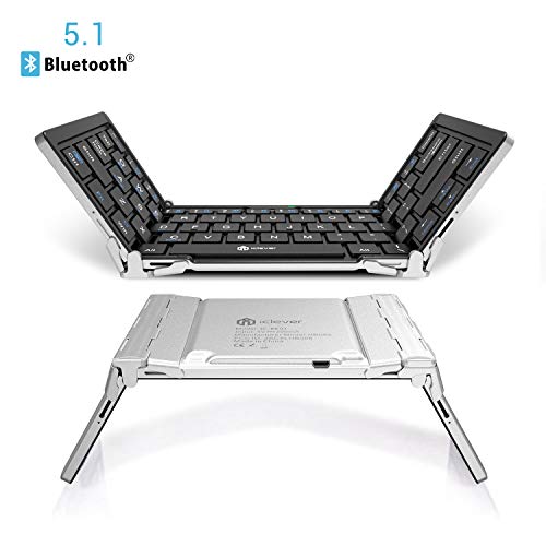 Product Cover iClever Bluetooth Keyboard, Bluetooth 5.1 Foldable Wireless Keyboard with Portable Pocket Size, Aluminum Alloy Housing, Carrying Pouch, for iOS Windows Android Tablets, Laptops and Smartphones