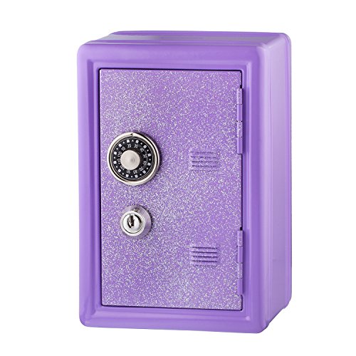 Product Cover Kids Safe Bank, Made of Metal, with Key and Combination Lock, (Purple)