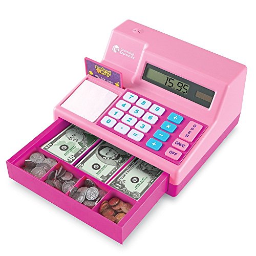 Product Cover Learning Resources Pretend & Play Calculator Cash Register, Classic Counting Toy, 73 Pieces, Ages 3+, Pink