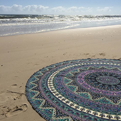 Product Cover Labhanshi Indian Mandala Round Roundie Beach Throw Tapestry Hippy Boho Gypsy Cotton Tablecloth Beach Towel, Round Yoga Mat