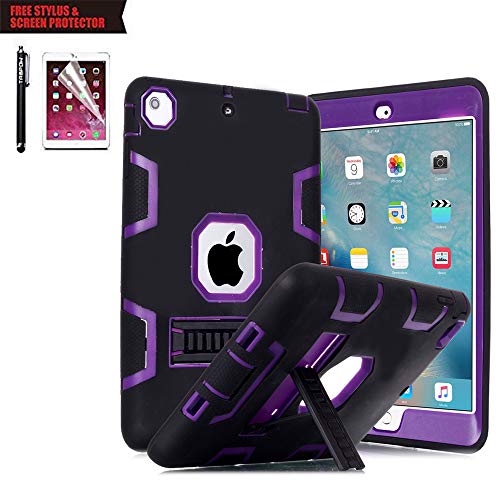 Product Cover iPad Air 2 Case, TabPow Purple Rugged Triple-Layer Shock-Resistant Drop Proof Defender Case Cover with Kickstand for Apple iPad Air 2 with Retina Display/iPad 6