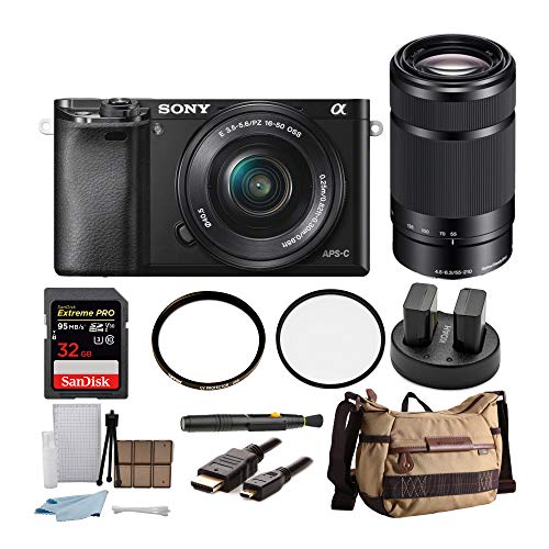 Product Cover Sony Alpha a6000 Mirrorless Camera w/ 16-50mm & 55-210mm Lenses & 32GB SD Bundle (10 Items)