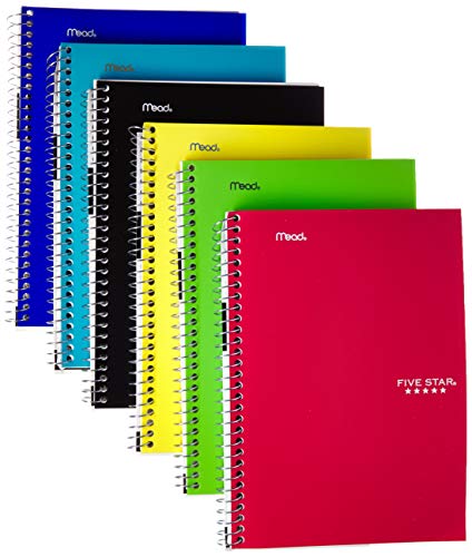 Product Cover Mead FBA_6180 Five Star Spiral Notebook, College Ruled, 2 Subject, 6 x 9.5 Inches, 100 Sheets, Assorted Colors, 6 Pack