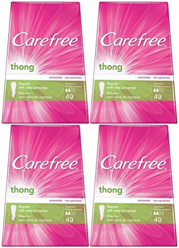 Product Cover Carefree Thong Pantiliners, Regular Protection, Unscented, 196 Pantiliners (4 X 49 Count Boxes)