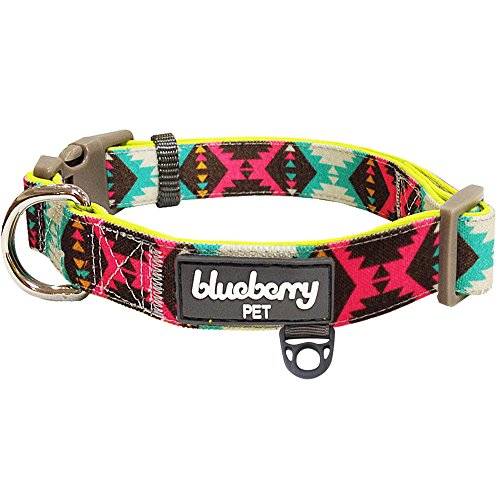 Product Cover Blueberry Pet 2 Colors Soft & Comfy Vintage Tribal Pattern Padded Adjustable Dog Collar, Extravagant Green, Medium, Neck 14.5