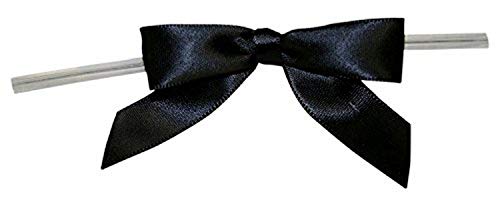 Product Cover Reliant Ribbon 5171-03103-2X1 Satin Twist Tie Bows - Small Bows, 5/8 Inch X 100 Pieces, Black