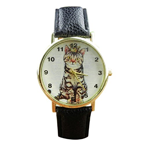 Product Cover Tonsee Women's Neutral Diamond Lovely Cats Face Leather Quartz Watches