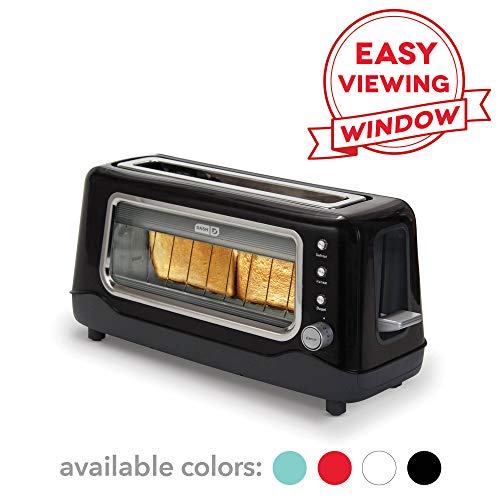 Product Cover Dash Clear View Toaster: Extra Wide Slot Toaster with Stainless Steel Accents + See Through Window - Defrost, Reheat + Auto Shut Off Feature for Bagels, Specialty Breads & other Baked Goods - Black