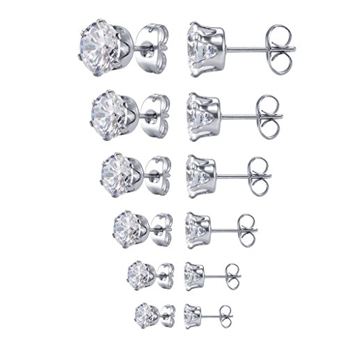 Product Cover Jstyle Jewelry Women's Stainless Steel Round Clear Cubic Zirconia Stud Earring (6 Pairs)