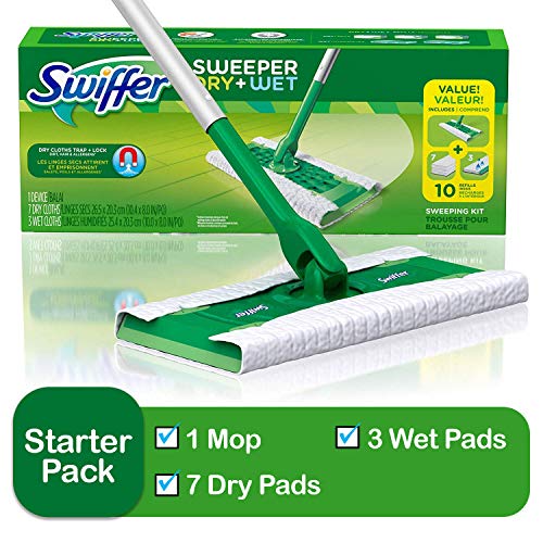 Product Cover Swiffer Sweeper Dry and Wet Floor Mopping and Cleaning Starter Kit, All Purpose Floor Cleaning Products, Includes: 1 Mop, 7 Dry Pads, 3 Wet Pads