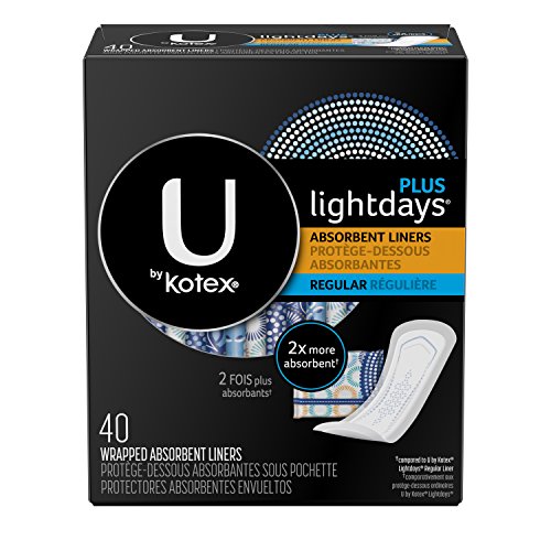 Product Cover U by Kotex Lightdays PLUS Liners, Regular, Fragrance-Free, 40 Count, Pack of 8 (320 Count Total)