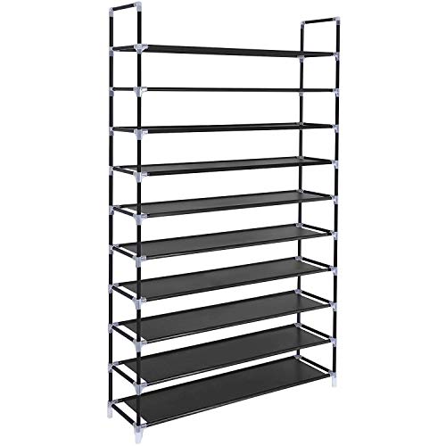 Product Cover SONGMICS 10 Tiers Shoe Rack 50 Pairs Non-woven Fabric Shoe Tower Organizer Cabinet 39.4 x 11.1 x 68.9 Inches Black ULSH11H