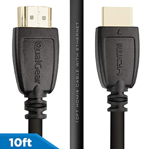 Product Cover QualGear High Speed HDMI 2.0 Cable with Ethernet (10 Feet) - 100% OFC Copper, 24K Gold Plated Contacts, Triple-Shielded. Supports 4K Ultra HD, 3D, 18 Gbps, Audio Return Channel (QG-CBL-HD20-10FT)