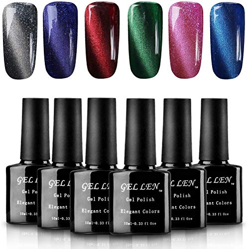 Product Cover Gellen Cat Eye Gel Nail Polish Kit Glamour 6 Colors - With 1pc Magnet Wand Vivid Gel Colors Nail Art Set