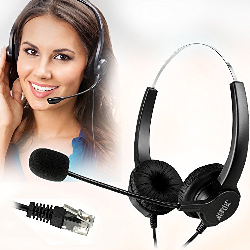 Product Cover AGPtEK Hands-Free Call Center Noise Cancelling Corded Binaural Headset Headphone with 4-Pin RJ9 Crystal Head and Mic Mircrophone for Desk Phone - Telephone Counseling Services, Insurance, Hospitals