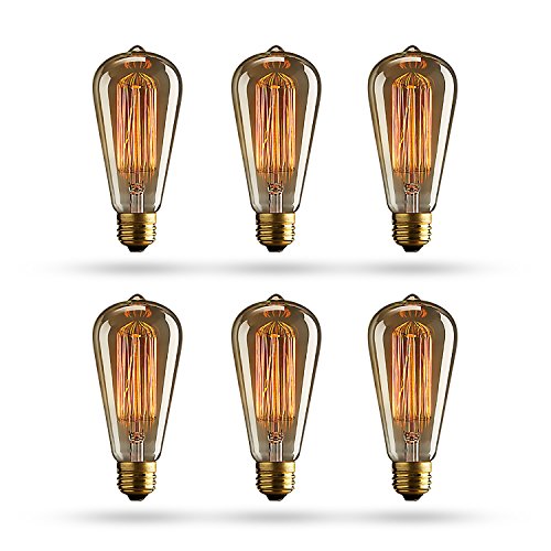 Product Cover Vintage Edison Bulb (Pack of 6) - Squirrel Cage Filament Lamp - Dimmable, E26 260 Lumens, ST64 - Teardrop Top, Antique Incandescent Clear Glass Light, For Chandeliers Wall Sconces Pendant Lighting
