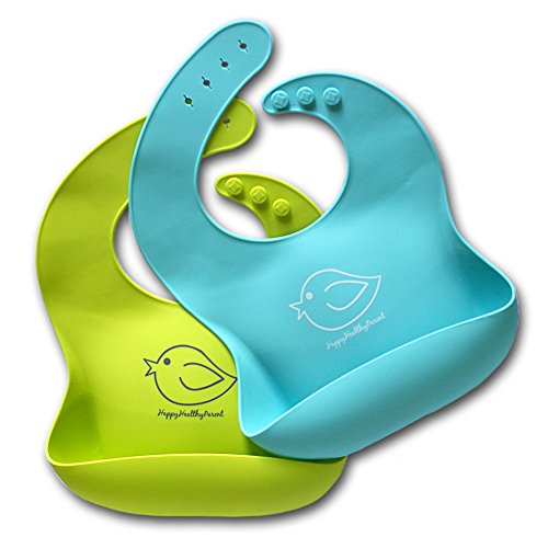 Product Cover Silicone Baby Bibs Easily Wipe Clean - Comfortable Soft Waterproof Bib Keeps Stains Off, Set of 2 Colors (Lime Green/Turquoise)