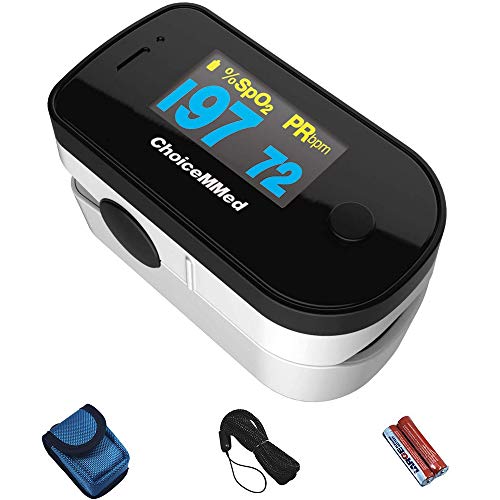 Product Cover CHOICEMMED Black Dual Color OLED Finger Pulse Oximeter - Blood Oxygen Saturation Monitor with Color OLED Screen Display and Included Batteries - O2 Saturation Monitor