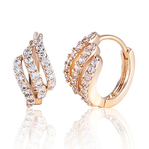 Product Cover GULICX Eye-catching Gold Tone Three Layer White Rhinestone Hoop Earrings Party