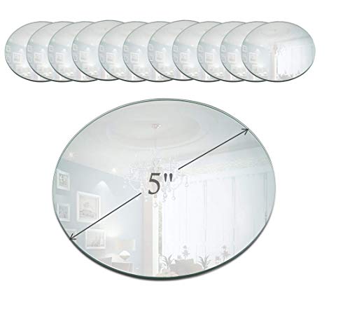 Product Cover Light In The Dark 5 Inch Round Mirror Candle Plate with Beveled Edge Set of 12 - Small Round Mirrors for Centerpieces, Wall Décor, Crafts