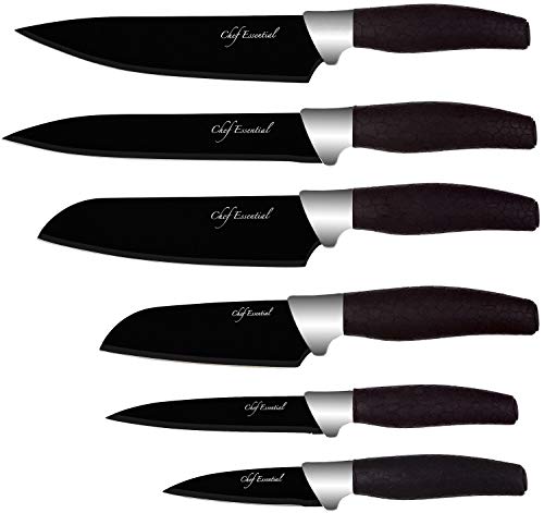 Product Cover Chef Essential 6 Piece Knife Set With Matching Sheaths, Black