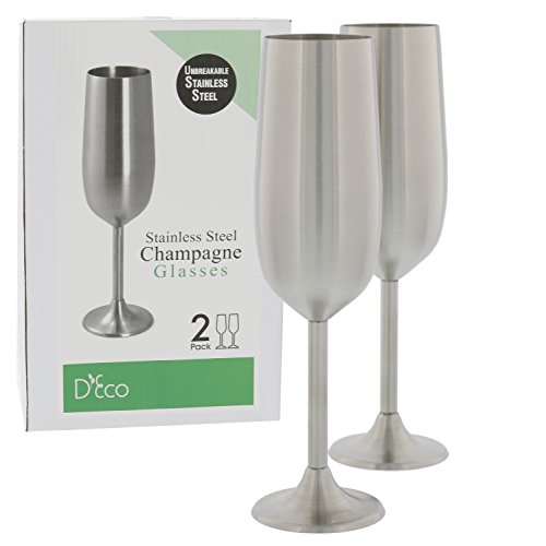 Product Cover Stainless Steel Unbreakable Champagne Glasses- Set of Two 8 Ounce Champagne Flutes