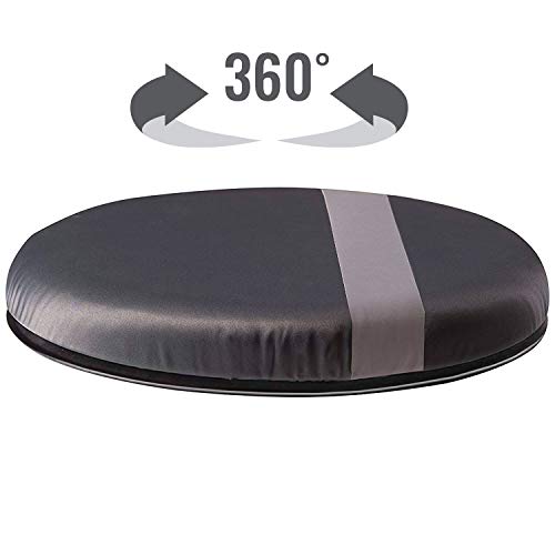Product Cover HealthSmart Swivel Seat Cushion assists with 360 degree turns to facilitate transitions to sitting or standing, Black with Gray Stripe, 12.5 Inches in Diameter