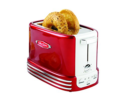 Product Cover Nostalgia RTOS200 New and Improved Wide 2-Slice Toaster, Perfect For Bread, English Muffins, Bagels, 5 Browning Levels, With Crumb Tray & Cord Storage - Retro Red