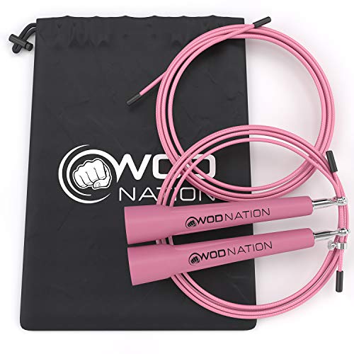 Product Cover WOD Nation Speed Jump Rope - Blazing Fast Jumping Ropes - Endurance Workout for Boxing, MMA, Martial Arts or Just Staying Fit + FREE Skipping Training Included - Adjustable for Men, Women and Children
