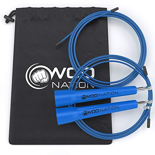 Product Cover WOD Nation Speed Jump Rope - Blazing Fast Jumping Ropes - Endurance Workout for Boxing, MMA, Martial Arts or Just Staying Fit + FREE Skipping Training Included - Adjustable for Men, Women and Children