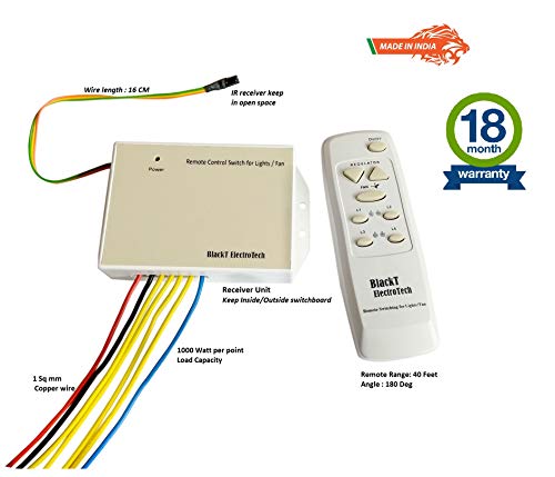 Product Cover Blackt Electrotech Modular Plastic Type Wireless Remote Control Switch System with Speed Regulation for 4 Lights and 1 Fan , White