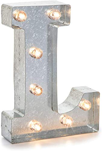 Product Cover Darice Silver Metal Marquee Letter- L -Vintage-Style Lighted Marquee Letter with On/Off Switch, Ideal for Weddings, Special Events, and Room Décor, Galvanized Metal Finish, 9.87 Inch Tall