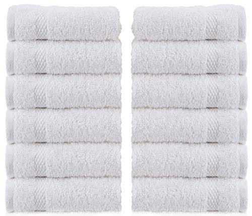 Product Cover WhiteClassic Luxury Washcloths for Bathroom-Hotel-Spa-Kitchen - Circlet Egyptian Cotton - Highly Absorbent Hotel Quality Face Towels - Bulk Set of 12 - White