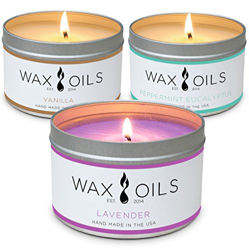 Product Cover Wax and Oils Soy Wax Aromatherapy Scented Candles, Lavender, Vanilla & Peppermint Eucalyptus, 8 oz (Pack of 3)