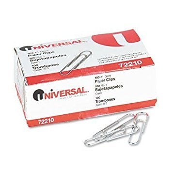 Product Cover 2 X Universal 72210 - Paper Clips, Smooth Finish, No. 1, Silver, 100/Box, 10 Boxes/Pack-UNV72210