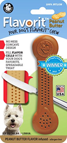 Product Cover Pet Qwerks Flavorit Peanut Butter Flavor Infused Nylon Chew- Fillable Porous Surface for Spreads, Durable Tough Toys for Aggressive Chewers | Made in USA with FDA Compliant Nylon - for Small Dogs
