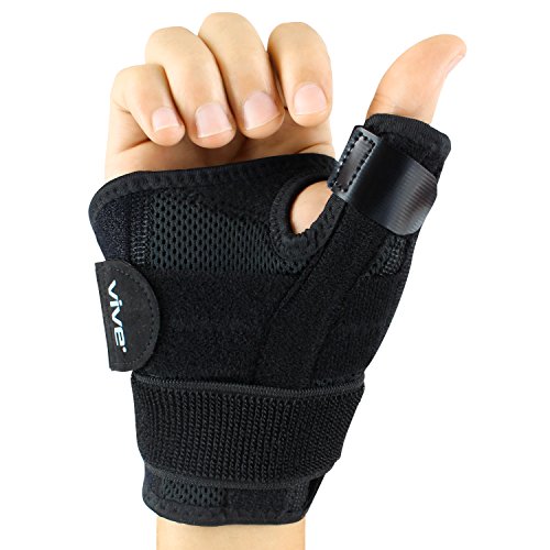 Product Cover Vive Arthritis Thumb Splint - Thumb Spica Support Brace for Pain, Sprains, Strains, Arthritis, Carpal Tunnel & Trigger Thumb Immobilizer - Wrist Strap - Left or Right Hand (Black)