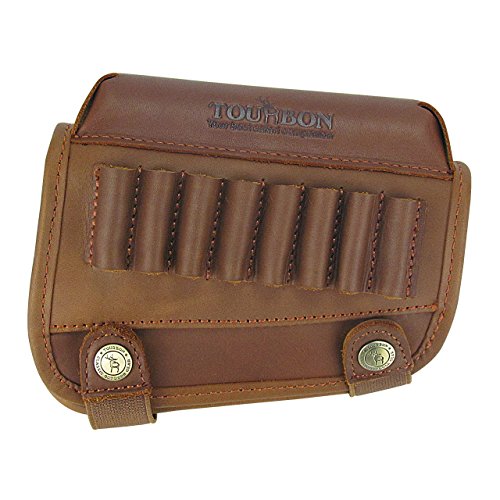 Product Cover TOURBON Genuine Leather Buttstock Cheek Rest with Rifle Shell Holder - Right Handed