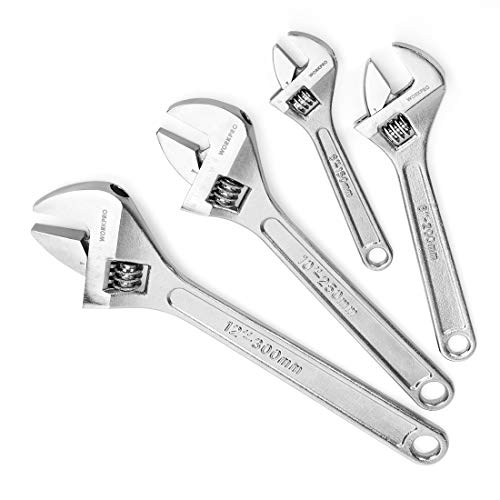 Product Cover WORKPRO 4-piece Adjustable Wrench Set, Forged, Heat Treated, Chrome-plated (6-inch, 8-inch, 10-inch, 12-inch)